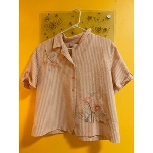 Pink Flowered Cropped Button Down